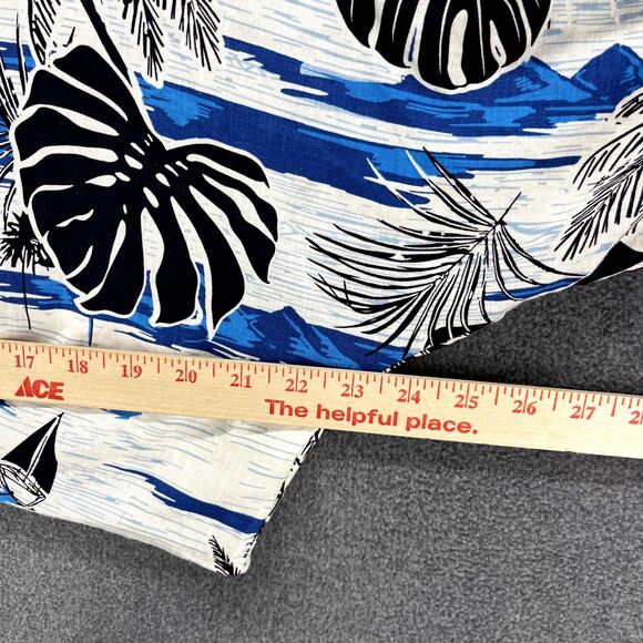 C&C California Top womens Large Blue crop front tie button beach Hawaiian Blouse - Picture 10 of 16